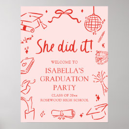 Poster Hand Drawn Bow She Did it Graduation Party Welcome