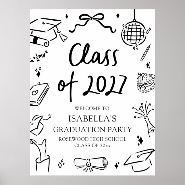 Poster Hand Drawn Class of 2027 Graduation Party Welcome (Frente)