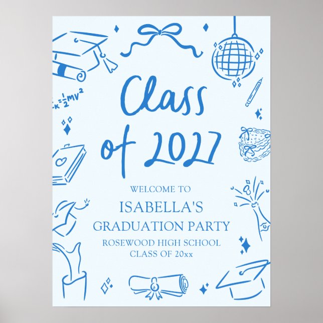 Poster Hand Drawn Class of 2027 Graduation Party Welcome (Frente)