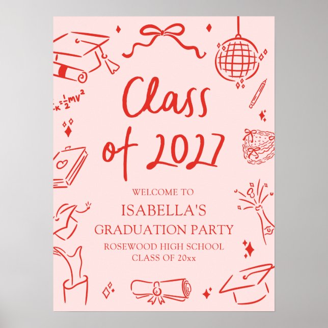 Poster Hand Drawn Class of 2027 Graduation Party Welcome (Frente)