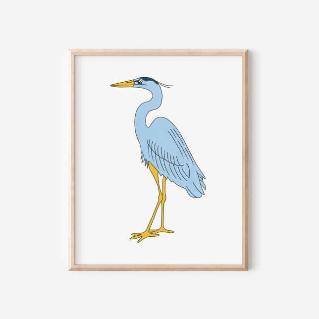 Poster Hand-Drawn Coastal Blue Heron Illustration Art (Criador carregado)