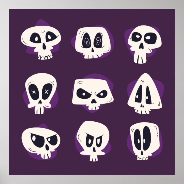Poster Hand drawn flat dia de muertos skulls collection s (Frente)