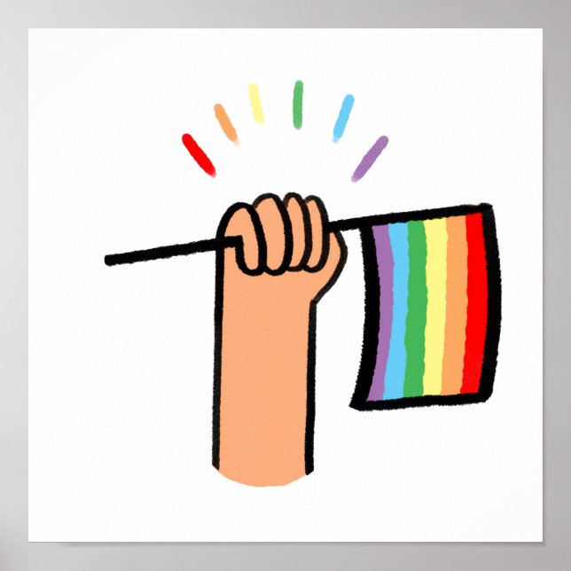 Poster Hand Drawn Hand Waving a Rainbow Flag (Frente)