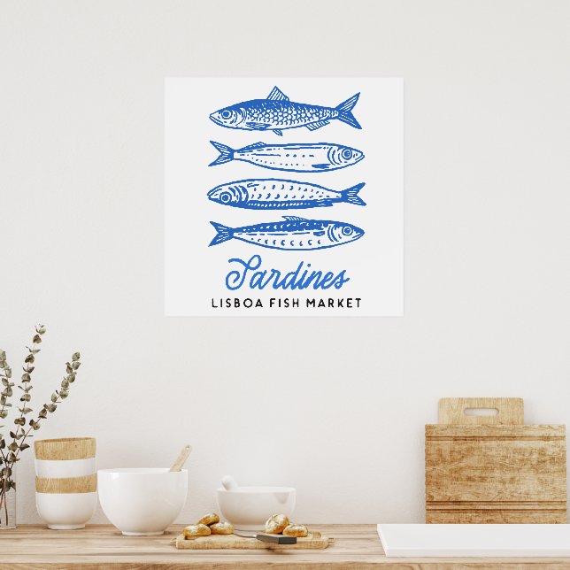 Poster Hand Drawn Lisboa Fish Market Sardines (Cozinha)