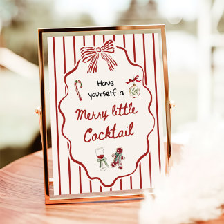 Poster Hand Drawn Merry Little Cocktail Christmas Bar