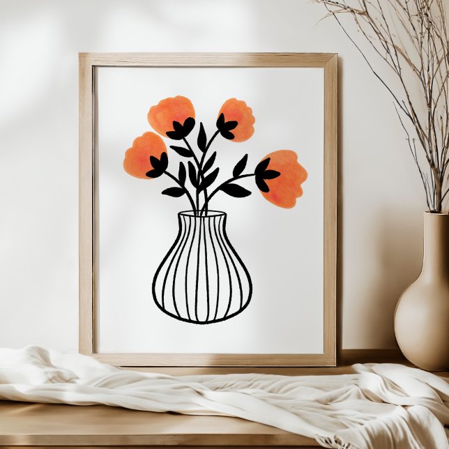 Poster Hand-Drawn Mixed Media Vase and Orange Florals (Criador carregado)