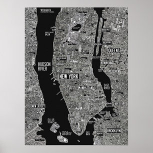 Poster Hand drawn New York City map black white