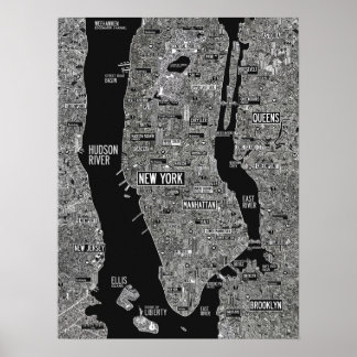 Poster Hand drawn New York City map black white