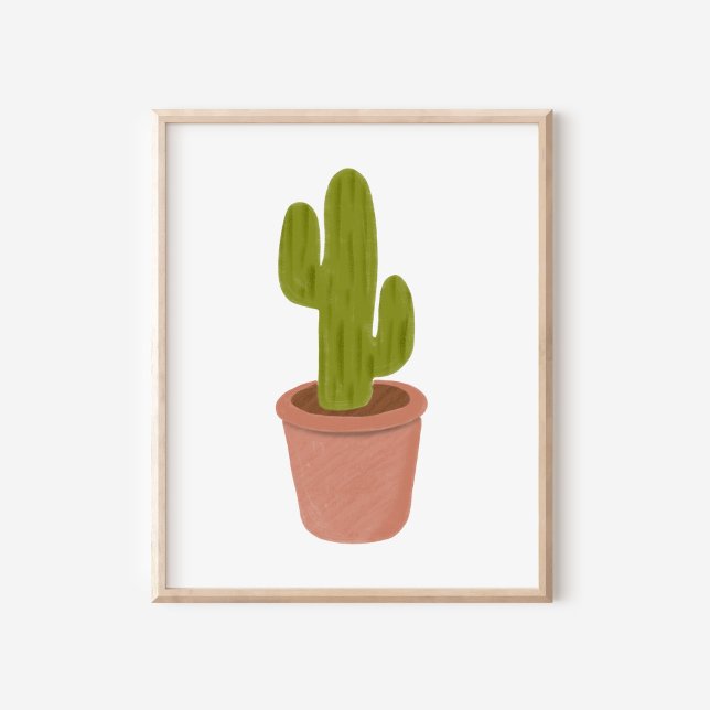 Poster Hand-Drawn Oil Pastel Potted Cactus Art (Criador carregado)