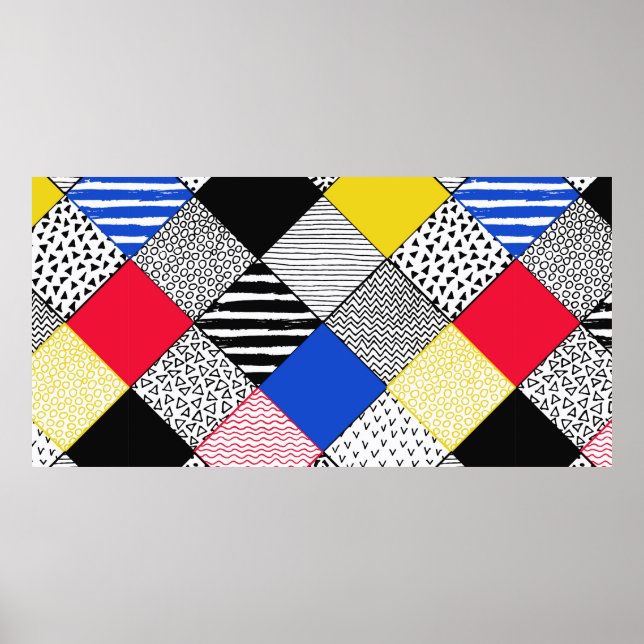 Poster Hand Drawn Patchwork Background. Childish textured (Frente)