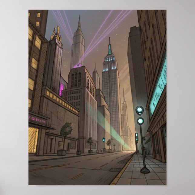 Poster Hand-Drawn Sketch of Futuristic Cityscape (Frente)