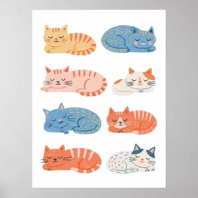 Poster Hand-Drawn Sleepy Cats Clip Art Sheet | Cute Cat  (Frente)