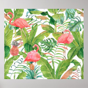 Poster Hand drawn watercolor seamless pattern with pink f