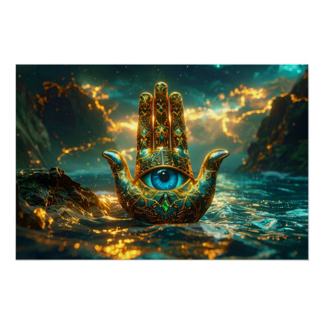PÔSTER HAND OF HAMSA – HAND OF FATIMA – ZEN BUDDHISM (Frente)