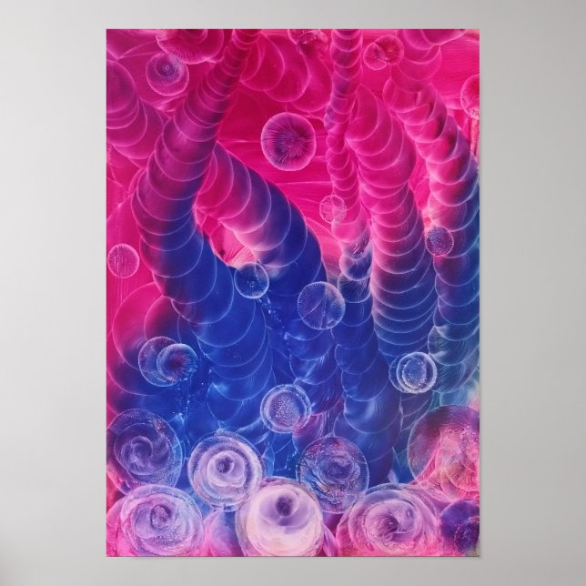 Poster Hand Painted Abstract Art Pink and Blue Gouache  (Frente)