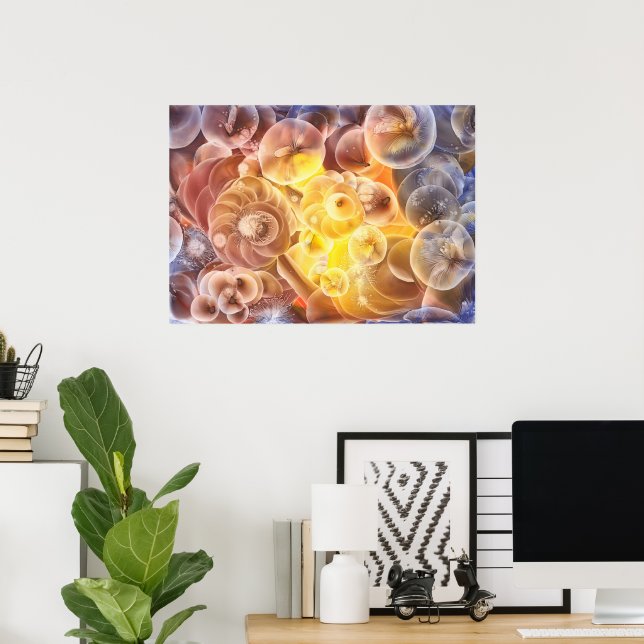 Poster Hand Painted Abstract Flowers Gouache Fantasy Ar (Escritório em casa)