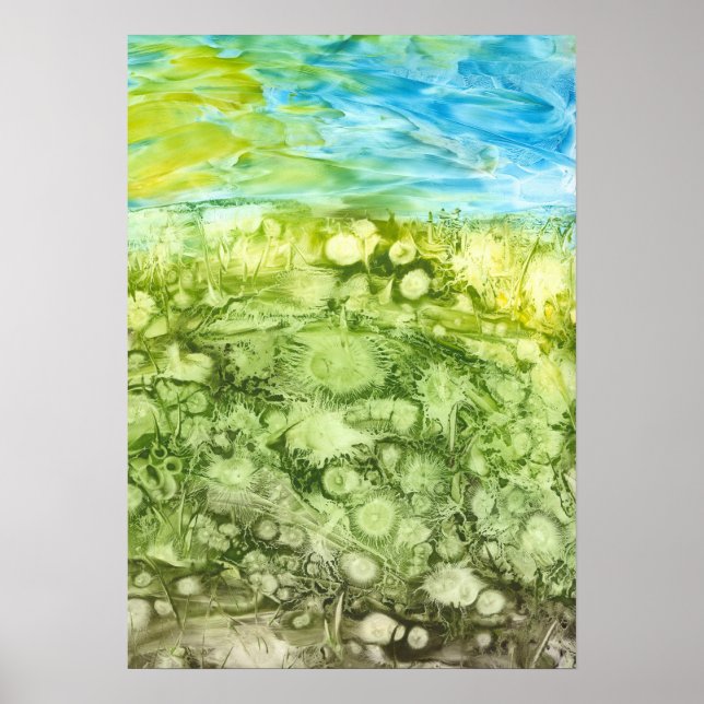 Poster Hand Painted Dandelion Field and Blue Sky (Frente)