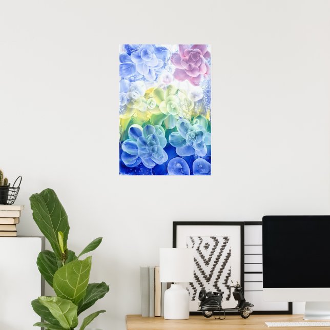 Poster Hand Painted Pastel Floral Abstract in Gouache (Escritório em casa)