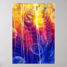Poster Hand Painted Red Yellow Blue Dripping Abstract Art