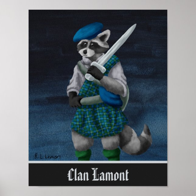 Poster Hand Painted Scottish Raccoon Clan Lamont (Frente)