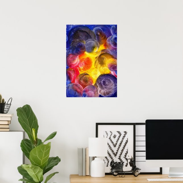 Poster Hand Painted Vibrant Abstract Gouache Art (Escritório em casa)
