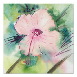 Pôster Handpainted Watercolour Belizean Hibiscus Flower