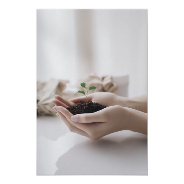 Pôster Hands Holding Seedling Growth Hope (Frente)