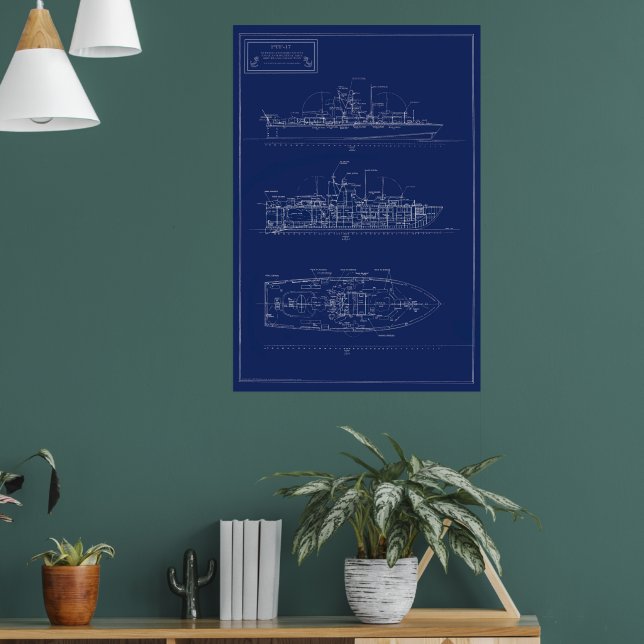 Poster Handsome Blueprint of PT Boat PTF-17 (Sala de Estar 1)