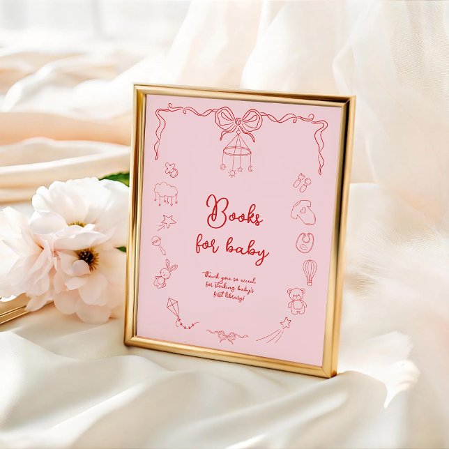 Poster Handwritten Baby Shower, Girl Books For Baby (Criador carregado)