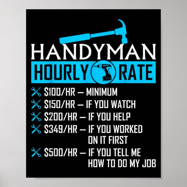 Poster Handyman Hourly Rate Humor Carpenter Funny Handy M (Frente)