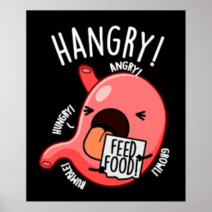 Poster Hangry Funny Stomach Pun Dark BG