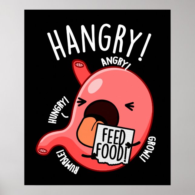 Poster Hangry Funny Stomach Pun Dark BG (Frente)