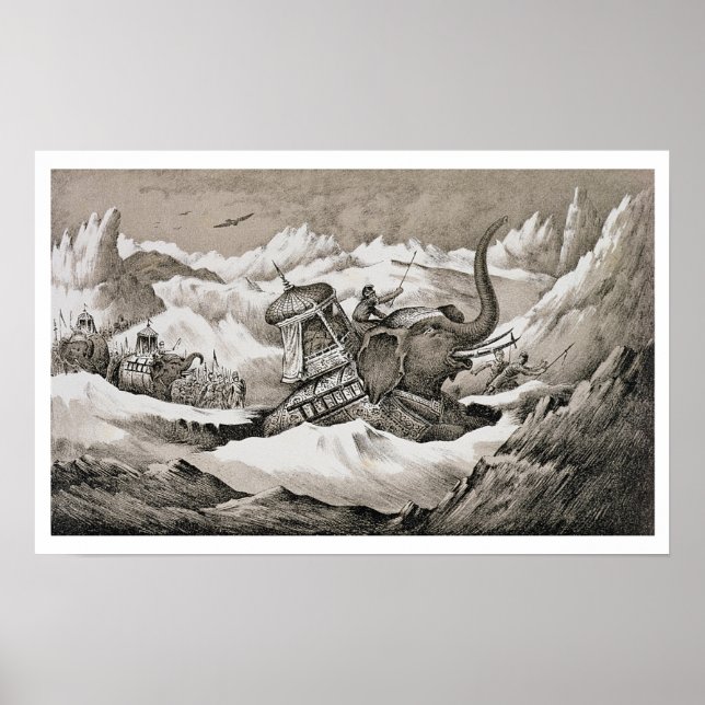 Pôster Hannibal (247-c.183 BC) e seus elefantes de guerra (Frente)