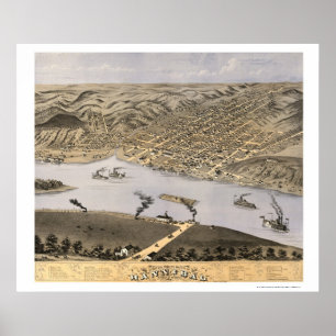 Pôster Hannibal, mapa panorâmico do MO - 1869