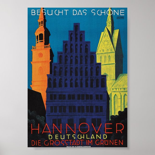 Poster Hannover, Viagens vintage alemã (Frente)