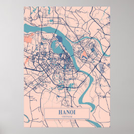 Poster Hanói - Mapa da Cidade do Vietname