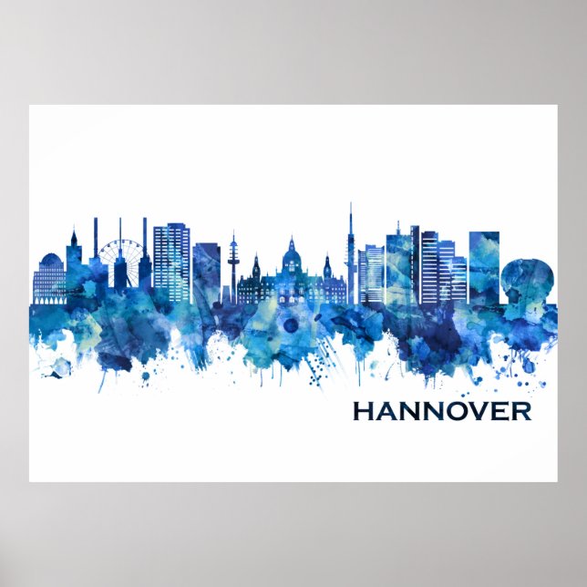Poster Hanover Alemanha Skyline Blue (Frente)