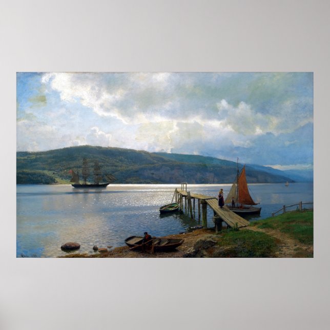 Pôster Hans Gude O Jetty em Feste Perto de Moss (Frente)