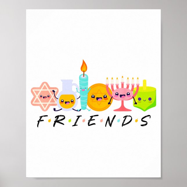 Poster Hanukkah Friends Menorah Traditional Jewish Dreide (Frente)