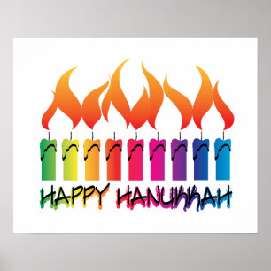 Pôster Hanukkah Rainbow Menorah