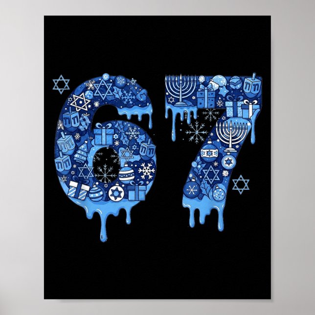 Poster Hanukkah Six Seven 67 Meme Funny Dreidel Menorah S (Frente)