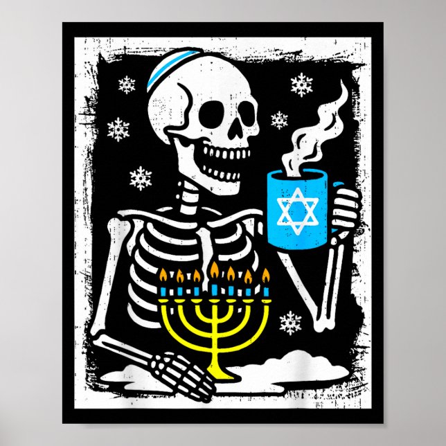Poster Hanukkah Skeleton Coffee Dreidel Jewish Menorah Ch (Frente)