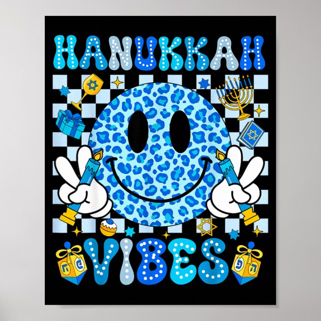 Poster Hanukkah Vibes Groovy Smile Face Jewish Holiday Ch (Frente)