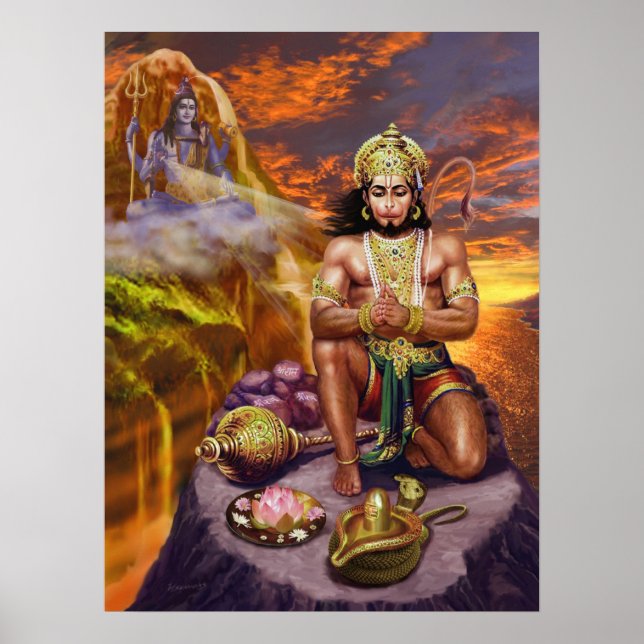 Poster Hanuman recebendo as bençãos de Shiva (Frente)