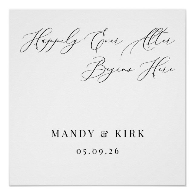 Pôster Happily Ever After Begins Here Wedding Backdrop  (Frente)
