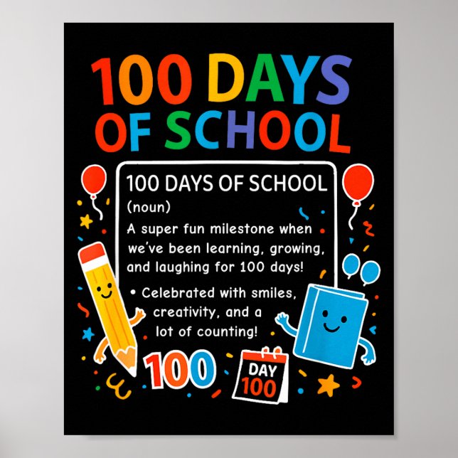 Poster Happy 100th Day Of School Student Design, 100 Days (Frente)