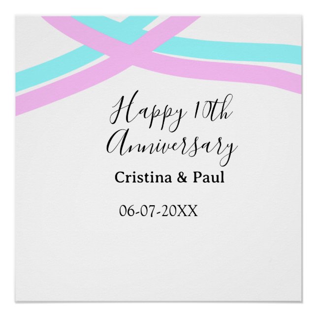 Pôster Happy 10th anniversary simple minimal wedding name (Frente)