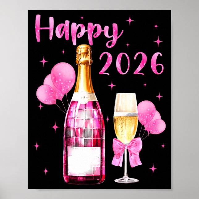 Poster Happy 2026 Cheers To A New Year 2026 Champagne Coq (Frente)