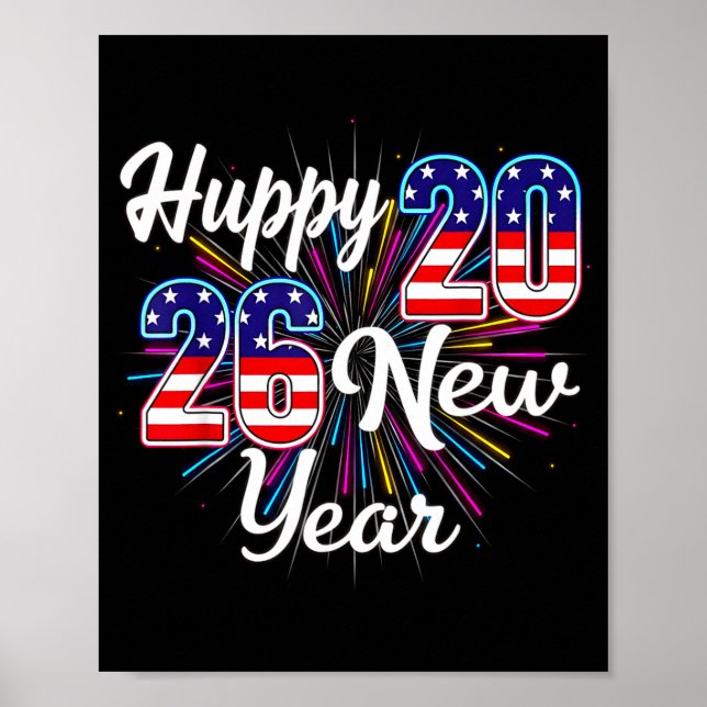 Poster Happy 2026 New Year Patriotic Fireworks Design Par (Frente)