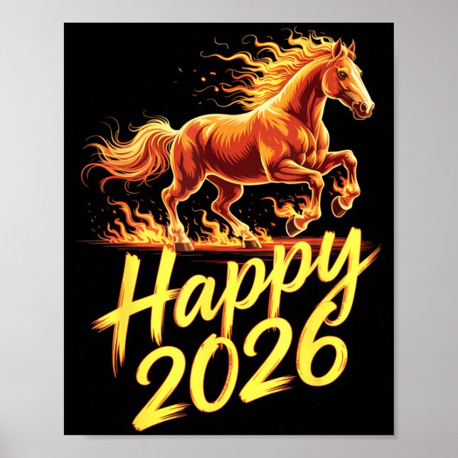 Poster Happy 2026 Year Of The Horse Chinese Zodiac New Ye (Frente)
